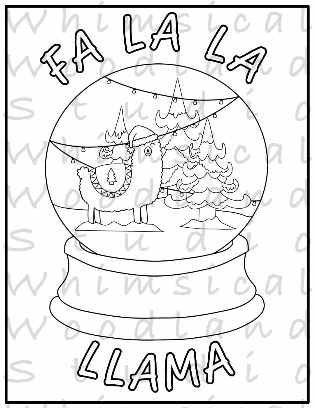 Fa La La Llama Snowglobe Printable Coloring Page
